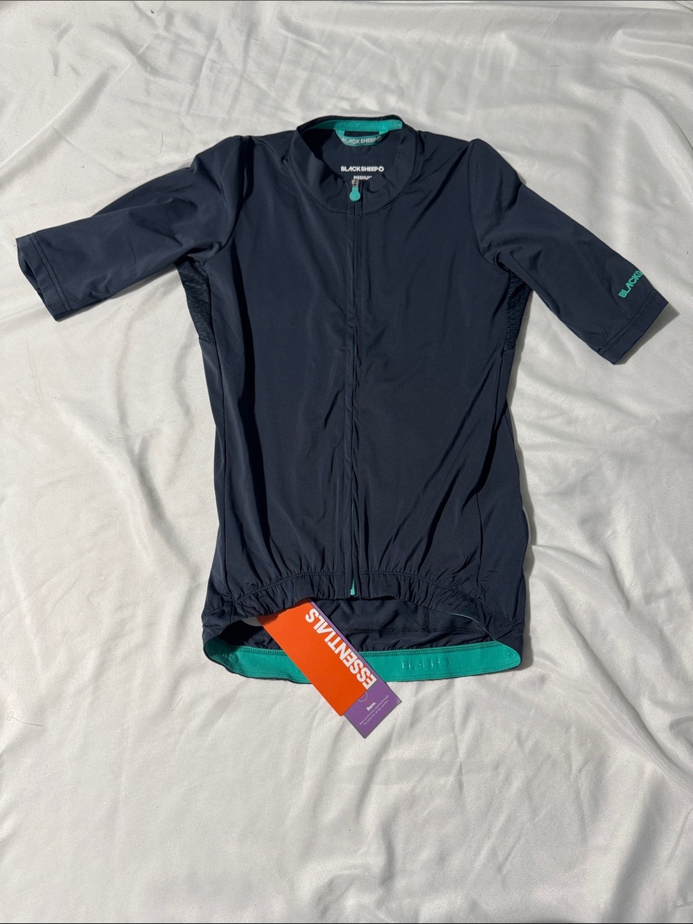Black Sheep Cycling Jersey Medium Navy Teal Full Zip UPF 50+ NWT Breathable